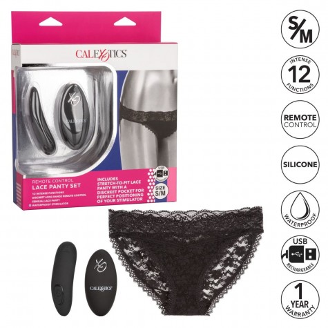 Черные кружевные трусики с вибромассажером Remote Control Panty Set S/M